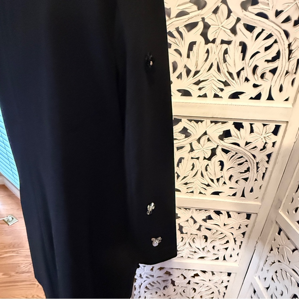 NWT Black Long Sleeve Embellished Coat with Floral Bead Accents Sz L - Picture 6 of 8